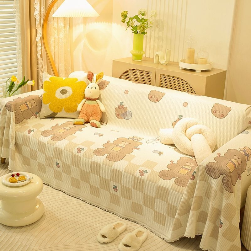 Husă de canapea cu model de animale drăguțe, din poliester-bumbac, pentru canapele modulare, stil INS