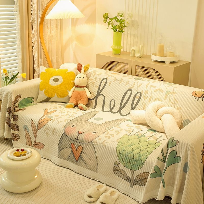 Husă de canapea cu model de animale drăguțe, din poliester-bumbac, pentru canapele modulare, stil INS