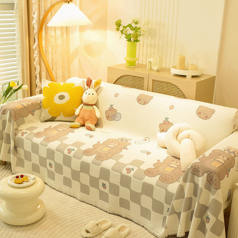 Husă de canapea cu model de animale drăguțe, din poliester-bumbac, pentru canapele modulare, stil INS