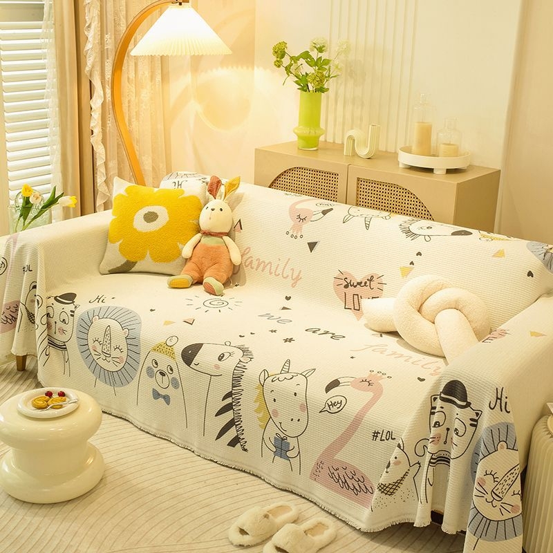 Husă de canapea cu model de animale drăguțe, din poliester-bumbac, pentru canapele modulare, stil INS