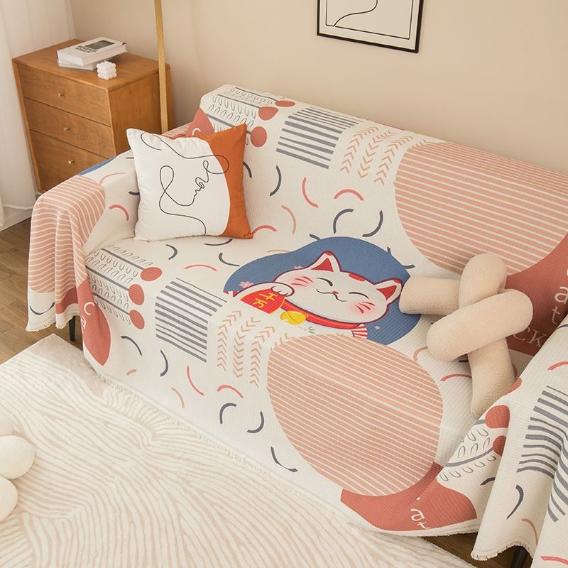 Husă de canapea cu model de animale drăguțe, din poliester-bumbac, pentru canapele modulare, stil INS