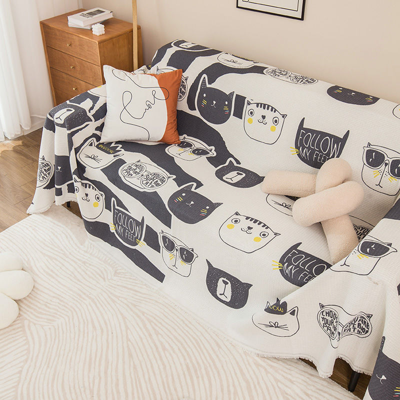 Husă de canapea cu model de animale drăguțe, din poliester-bumbac, pentru canapele modulare, stil INS