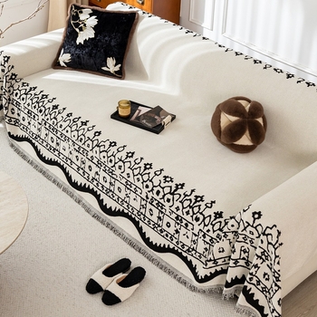 Husă chenille pentru canapea de trei locuri, model geometric, potrivire universală, husă cu pad pentru pernă, stil minimalist modern