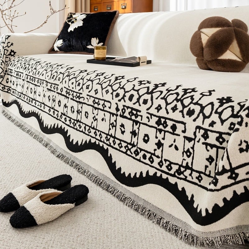 Husă chenille pentru canapea de trei locuri, model geometric, potrivire universală, husă cu pad pentru pernă, stil minimalist modern