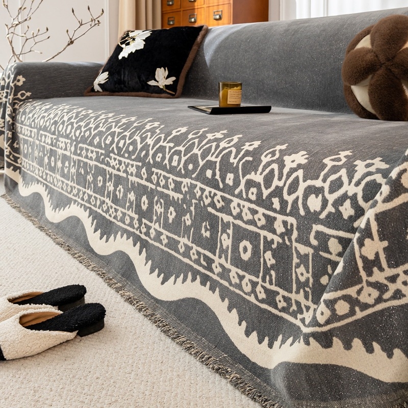 Husă chenille pentru canapea de trei locuri, model geometric, potrivire universală, husă cu pad pentru pernă, stil minimalist modern