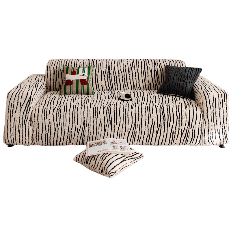 Husa de canapea - imprimeu zebra, velur din bumbac Shu, acoperire 360° completă, potrivită pentru canapele modulare, absorbție de umiditate și respirabilitate, stil retro, păstrarea căldurii