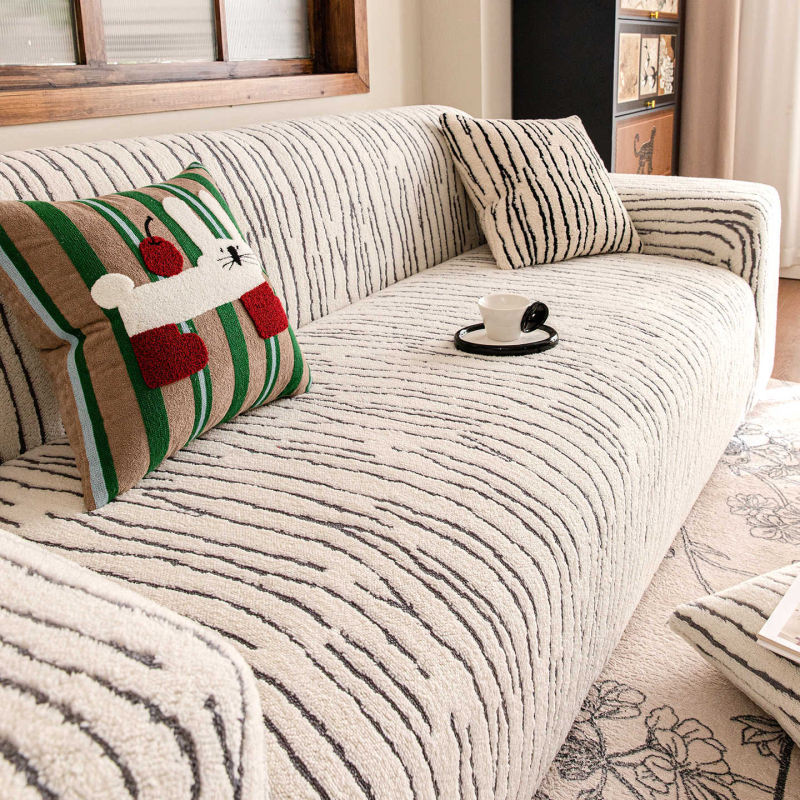 Husa de canapea - imprimeu zebra, velur din bumbac Shu, acoperire 360° completă, potrivită pentru canapele modulare, absorbție de umiditate și respirabilitate, stil retro, păstrarea căldurii