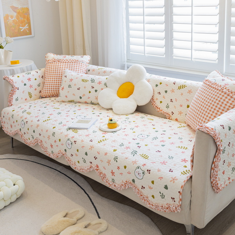 Husă de pernă pentru canapea din bumbac 100%, tapițată, anti-derapare, potrivită pentru canapea de trei locuri, stil modern minimalist, model uni sau floral