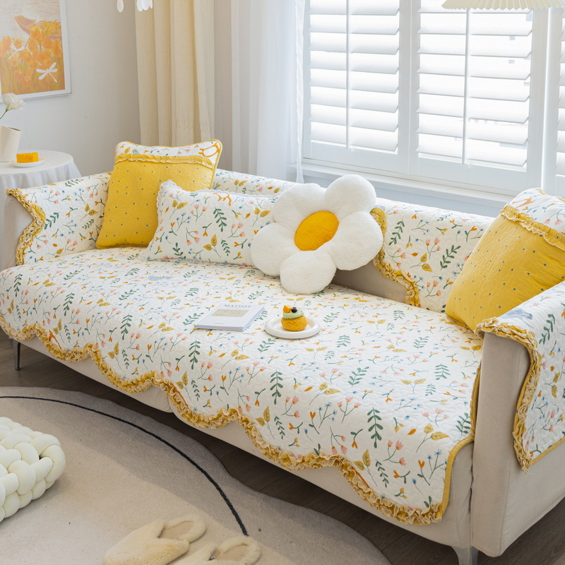 Husă de pernă pentru canapea din bumbac 100%, tapițată, anti-derapare, potrivită pentru canapea de trei locuri, stil modern minimalist, model uni sau floral