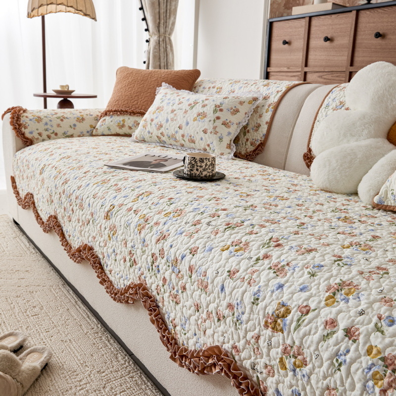 Husă de pernă pentru canapea din bumbac 100%, tapițată, anti-derapare, potrivită pentru canapea de trei locuri, stil modern minimalist, model uni sau floral