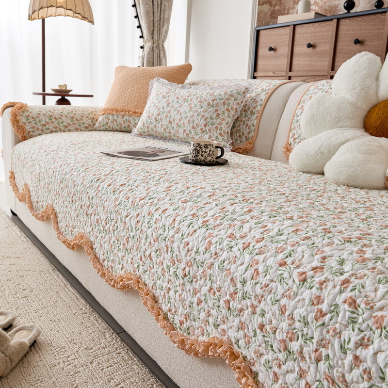 Husă de pernă pentru canapea din bumbac 100%, tapițată, anti-derapare, potrivită pentru canapea de trei locuri, stil modern minimalist, model uni sau floral