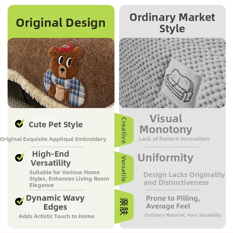 Chenille navlaka za jastuke za kutnu garnituru, s karikaturističkim uzorkom, minimalisticki stil, model Cushion Cloth Type