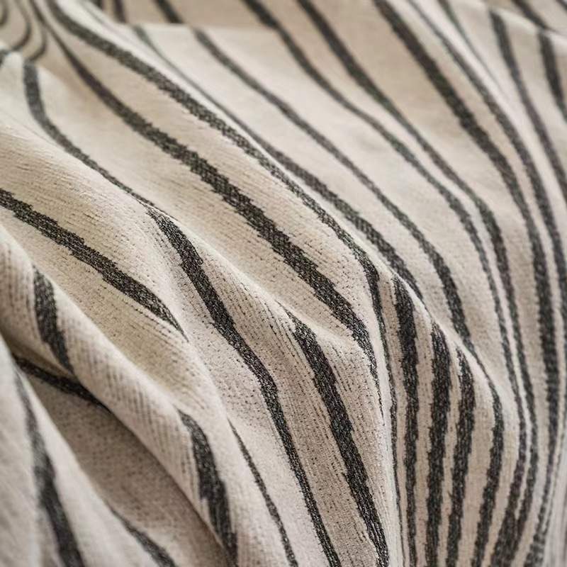 Presvlaka za kauč od chenille-a s prugastim uzorkom, nordijski stil, oblik doily, za kutne/kombinacijske kauče, cjelogodišnja zaštita od ogrebotina mačaka