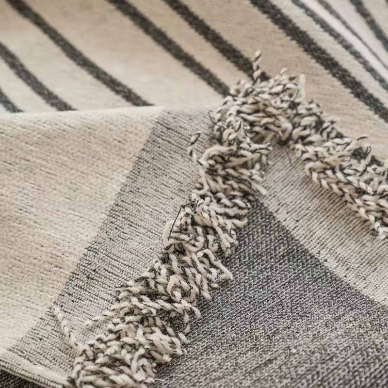 Presvlaka za kauč od chenille-a s prugastim uzorkom, nordijski stil, oblik doily, za kutne/kombinacijske kauče, cjelogodišnja zaštita od ogrebotina mačaka