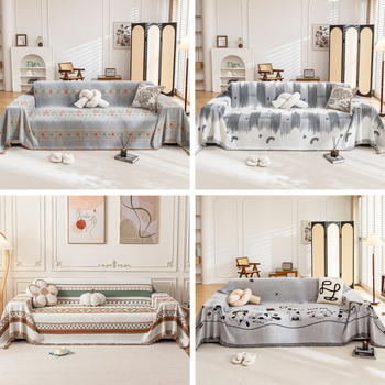 Покривало за диван с бохемски стил и кленово листо, жакард Chenille, цяло покритие за триседящ диван, подходящо за всички сезони, нов стил