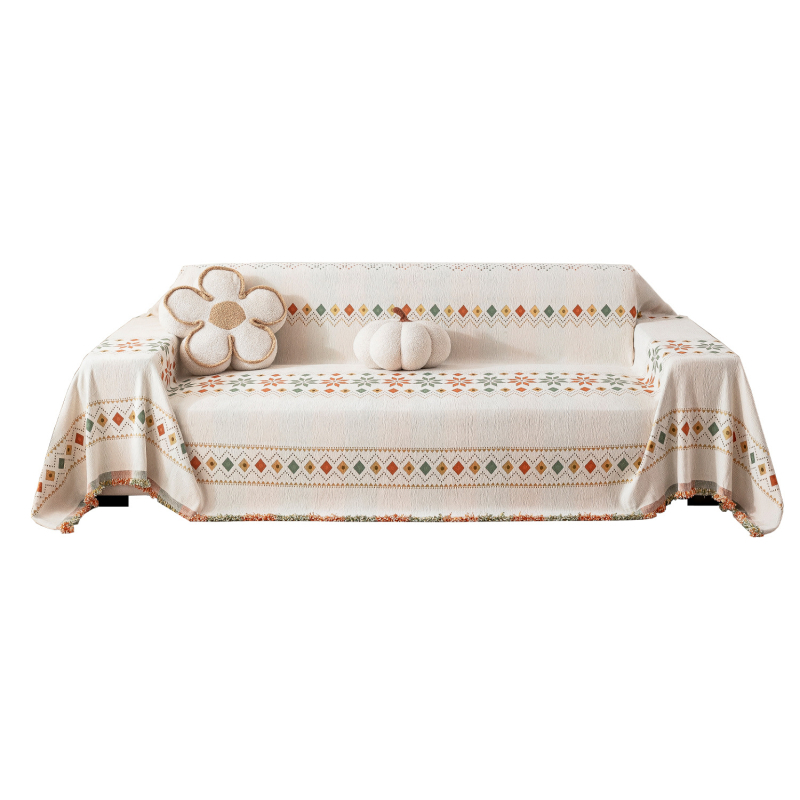 Покривало за диван с бохемски стил и кленово листо, жакард Chenille, цяло покритие за триседящ диван, подходящо за всички сезони, нов стил