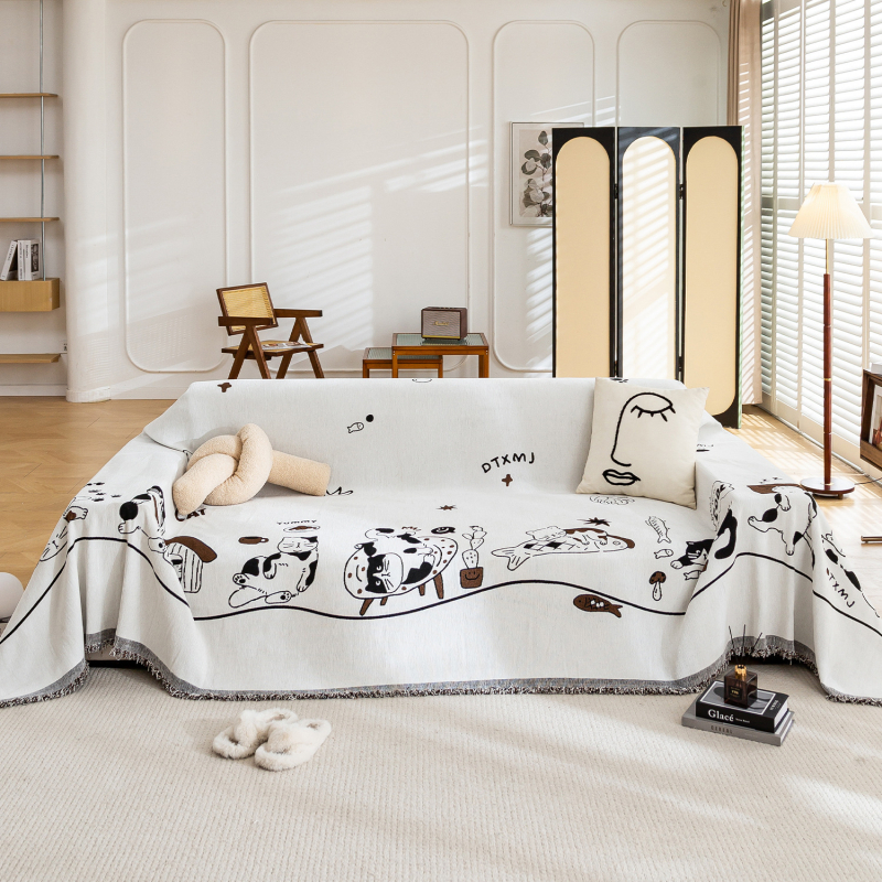 Покривало за диван с бохемски стил и кленово листо, жакард Chenille, цяло покритие за триседящ диван, подходящо за всички сезони, нов стил