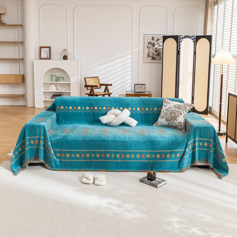 Покривало за диван с бохемски стил и кленово листо, жакард Chenille, цяло покритие за триседящ диван, подходящо за всички сезони, нов стил