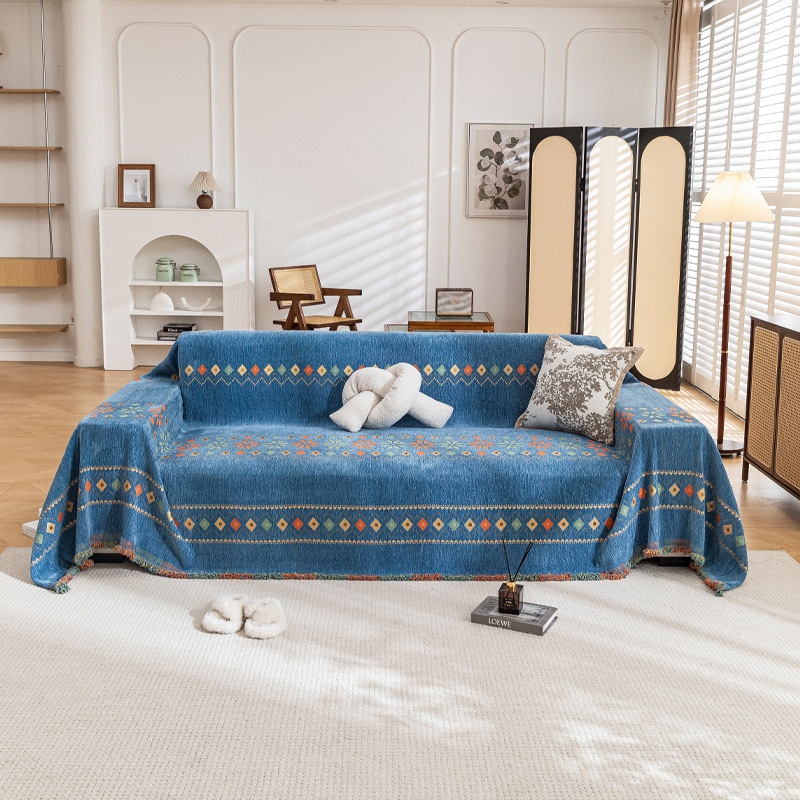 Покривало за диван с бохемски стил и кленово листо, жакард Chenille, цяло покритие за триседящ диван, подходящо за всички сезони, нов стил