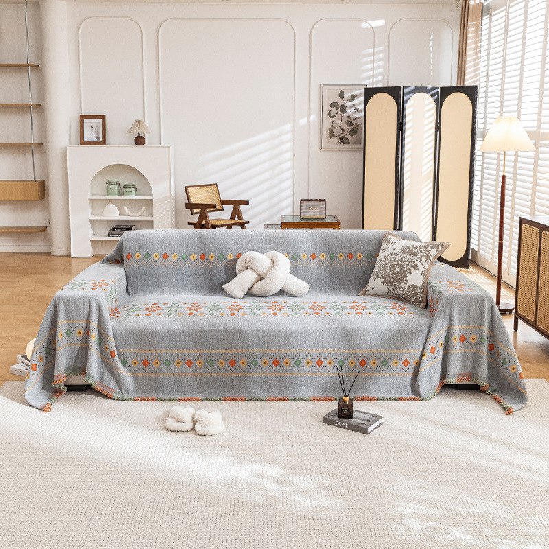 Покривало за диван с бохемски стил и кленово листо, жакард Chenille, цяло покритие за триседящ диван, подходящо за всички сезони, нов стил