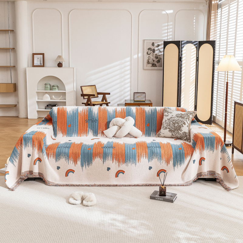 Покривало за диван с бохемски стил и кленово листо, жакард Chenille, цяло покритие за триседящ диван, подходящо за всички сезони, нов стил