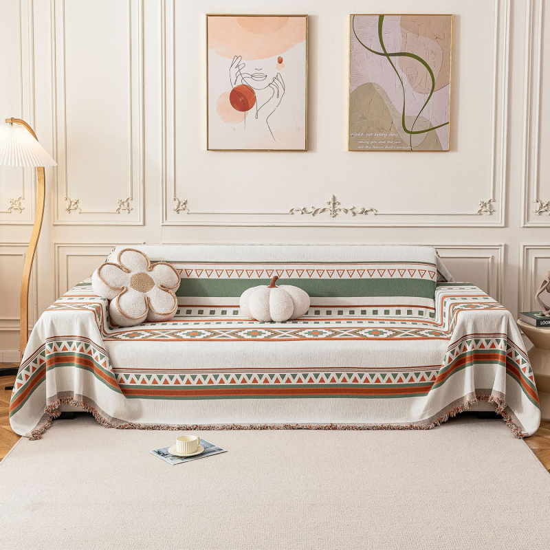 Покривало за диван с бохемски стил и кленово листо, жакард Chenille, цяло покритие за триседящ диван, подходящо за всички сезони, нов стил