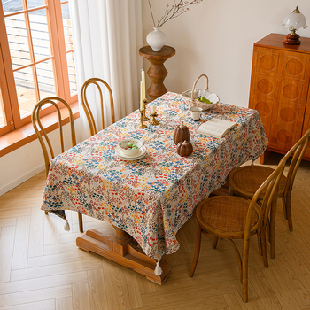 Κάλυμμα τραπεζιού από βαμβάκι και λινό, ορθογώνιο, φλοράλ σχέδιο, γαλλικό στυλ, αντιολισθητικό