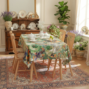 Τραπεζομάντηλο σε αμερικανικό στυλ με μοτίβο φυτών/λουλουδιών, ορθογώνιο, 100% πολυεστέρας, εκτύπωση, αντιολισθητικό, προστασία από τη σκόνη, θερμική μόνωση