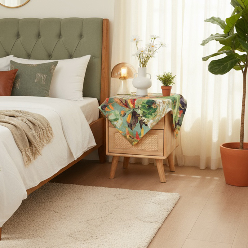 Τραπεζομάντηλο σε αμερικανικό στυλ με μοτίβο φυτών/λουλουδιών, ορθογώνιο, 100% πολυεστέρας, εκτύπωση, αντιολισθητικό, προστασία από τη σκόνη, θερμική μόνωση