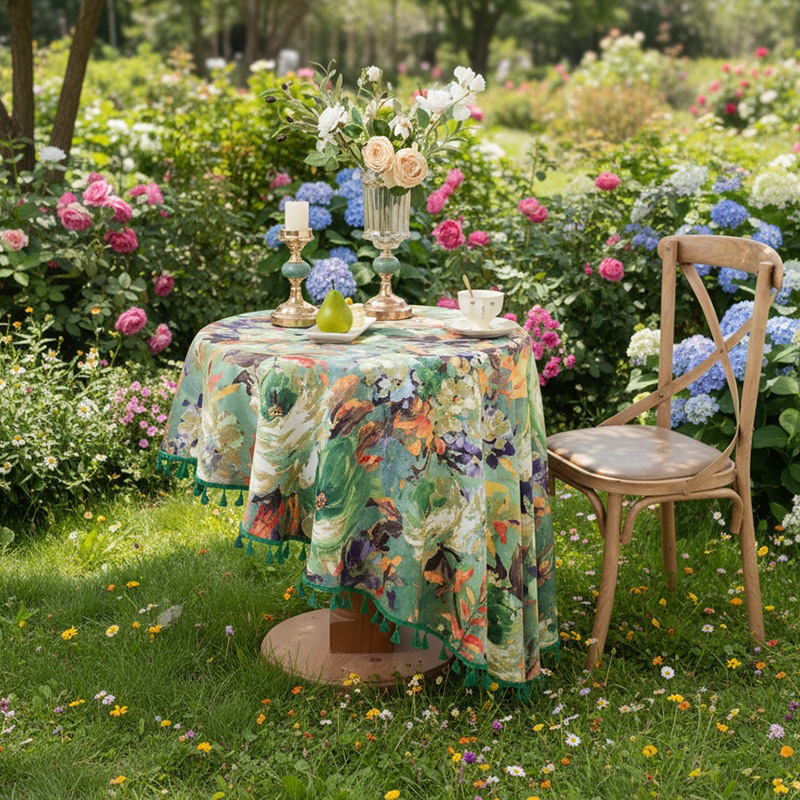 Τραπεζομάντηλο σε αμερικανικό στυλ με μοτίβο φυτών/λουλουδιών, ορθογώνιο, 100% πολυεστέρας, εκτύπωση, αντιολισθητικό, προστασία από τη σκόνη, θερμική μόνωση