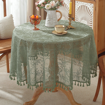 Τραπεζομάντιλο στρογγυλό από πολυεστέρα με μοτίβο φυτών και λουλουδιών, αναπνεύσιμο, εύκολο στον καθαρισμό