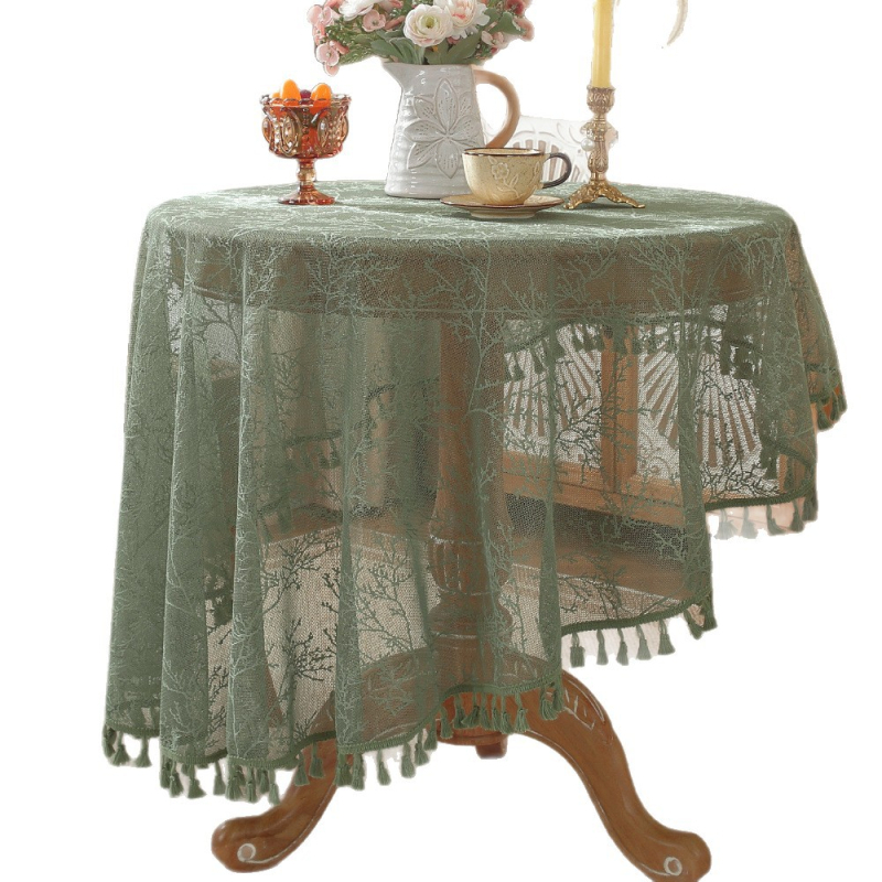 Τραπεζομάντιλο στρογγυλό από πολυεστέρα με μοτίβο φυτών και λουλουδιών, αναπνεύσιμο, εύκολο στον καθαρισμό