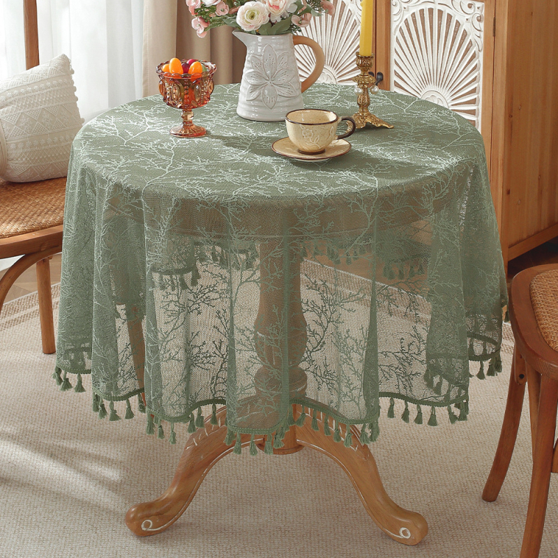 Τραπεζομάντιλο στρογγυλό από πολυεστέρα με μοτίβο φυτών και λουλουδιών, αναπνεύσιμο, εύκολο στον καθαρισμό