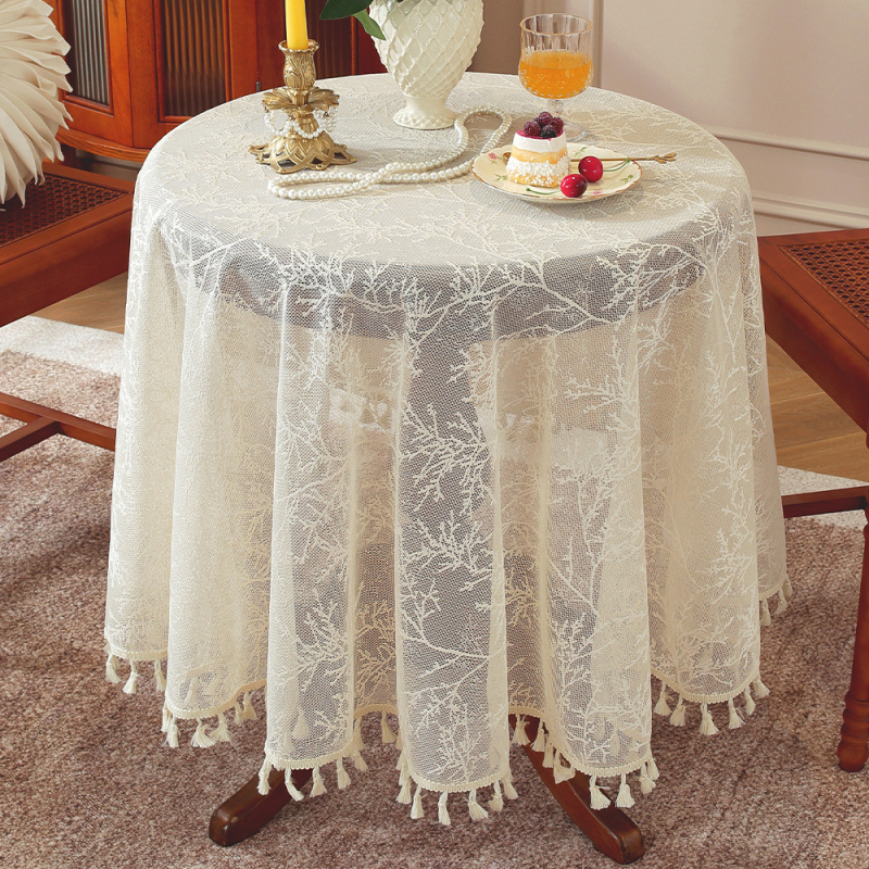 Τραπεζομάντιλο στρογγυλό από πολυεστέρα με μοτίβο φυτών και λουλουδιών, αναπνεύσιμο, εύκολο στον καθαρισμό