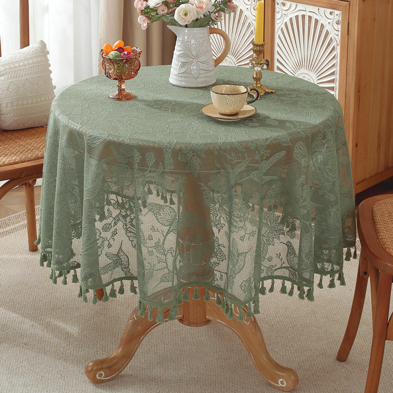 Τραπεζομάντιλο στρογγυλό από πολυεστέρα με μοτίβο φυτών και λουλουδιών, αναπνεύσιμο, εύκολο στον καθαρισμό