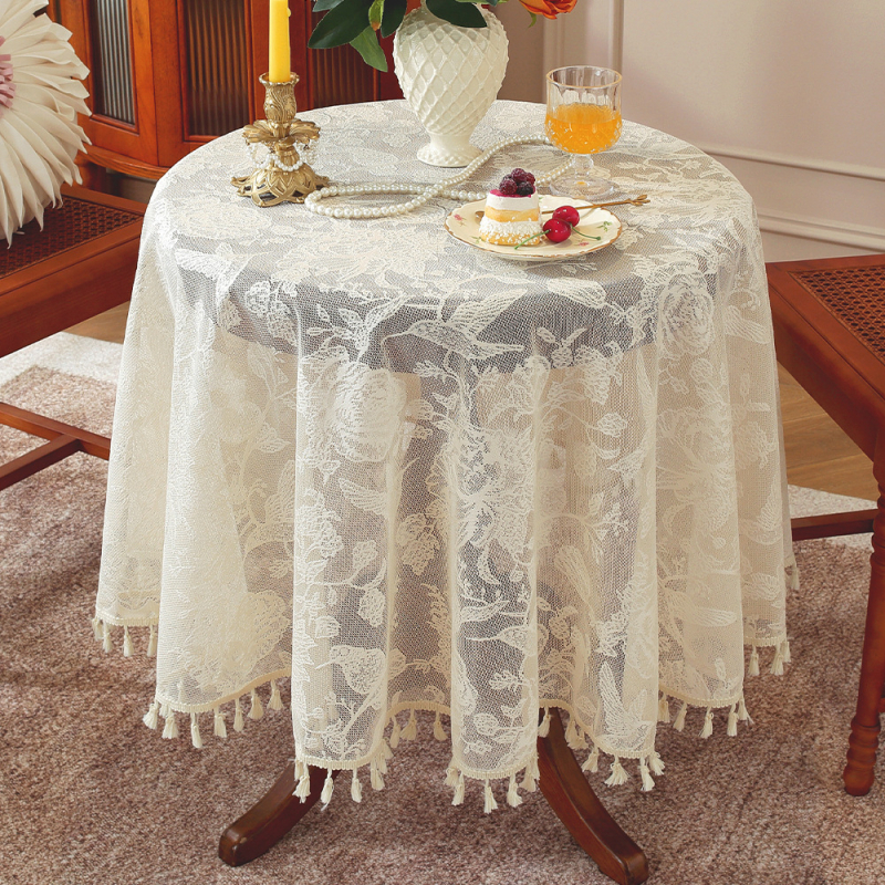 Τραπεζομάντιλο στρογγυλό από πολυεστέρα με μοτίβο φυτών και λουλουδιών, αναπνεύσιμο, εύκολο στον καθαρισμό