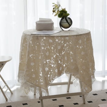 Τραπεζομάντηλο με κεντήματα δαντέλας, πολυεστέρας, ορθογώνιο, γαλλικό στυλ, φυτικά μοτίβα