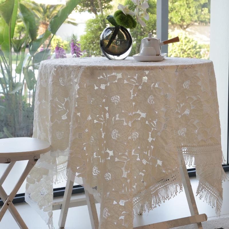 Τραπεζομάντηλο με κεντήματα δαντέλας, πολυεστέρας, ορθογώνιο, γαλλικό στυλ, φυτικά μοτίβα