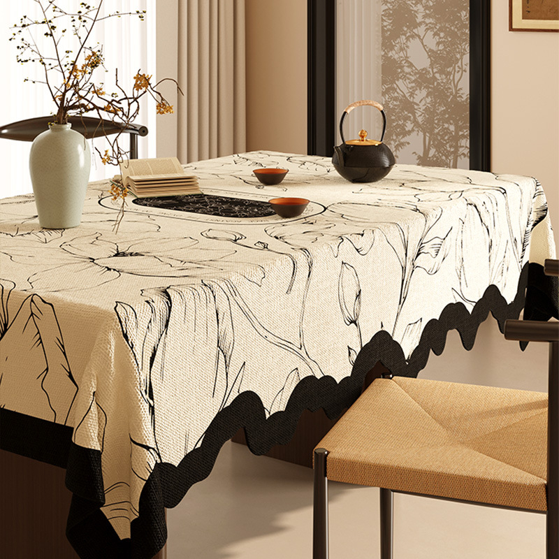 Față de masă din bumbac și in, anti-derapant, model floral