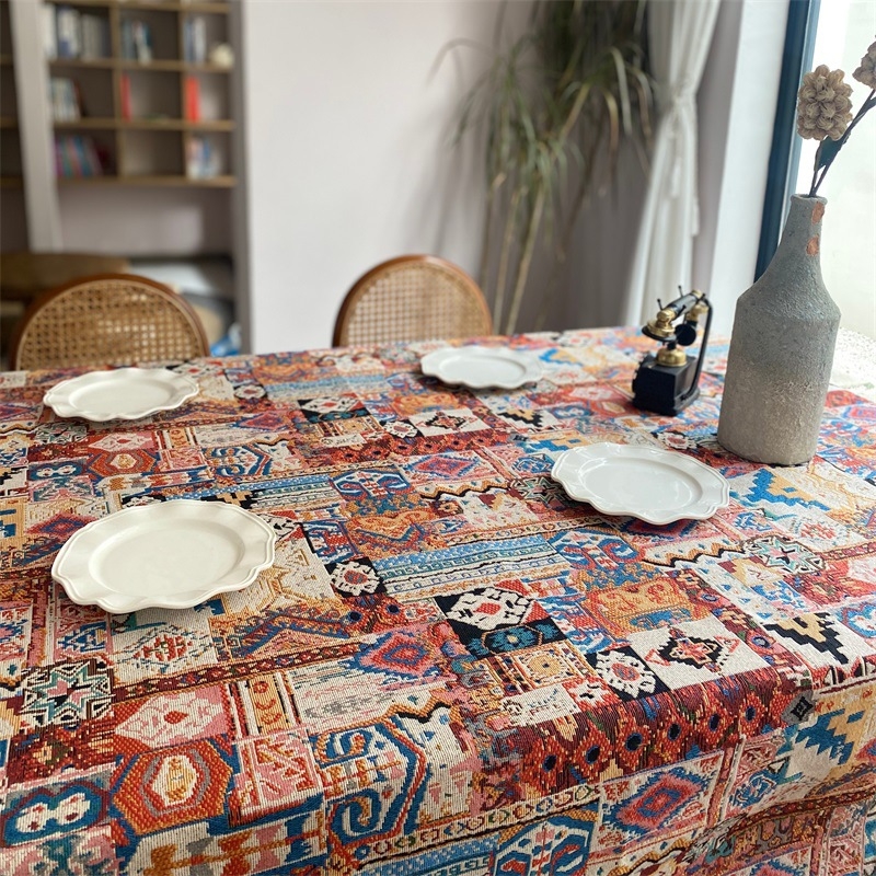 Stolnjak u boemskom stilu s marokanskom inspiracijom, poliester, pravokutni oblik, razni uzorci, otporan na prašinu i dekorativan