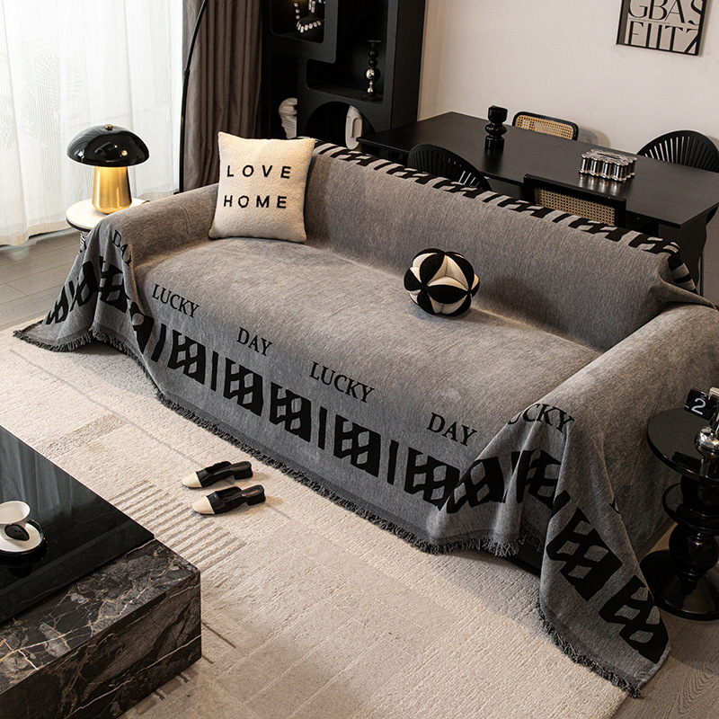 Κάλυμμα καναπέ Chenille, κατάλληλο για γωνιακούς καναπέδες, μινιμαλιστικό στυλ, εκτύπωση με γράμματα, προσαρμοζόμενο