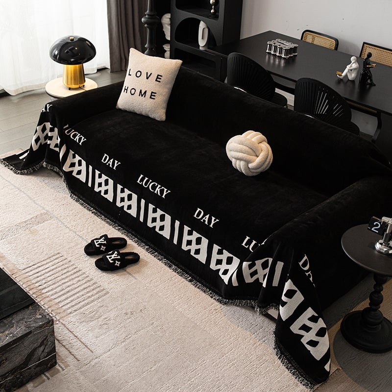 Κάλυμμα καναπέ Chenille, κατάλληλο για γωνιακούς καναπέδες, μινιμαλιστικό στυλ, εκτύπωση με γράμματα, προσαρμοζόμενο