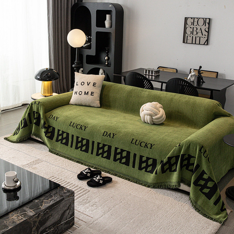 Κάλυμμα καναπέ Chenille, κατάλληλο για γωνιακούς καναπέδες, μινιμαλιστικό στυλ, εκτύπωση με γράμματα, προσαρμοζόμενο
