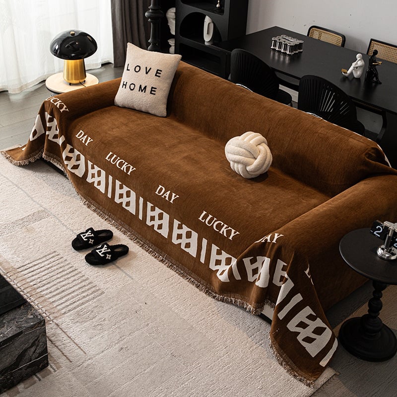 Κάλυμμα καναπέ Chenille, κατάλληλο για γωνιακούς καναπέδες, μινιμαλιστικό στυλ, εκτύπωση με γράμματα, προσαρμοζόμενο