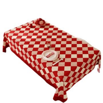 Stolnjak od pamuk-lan mješavine, karirani uzorak, nepravilan oblik, otporan na bore, lako se čisti