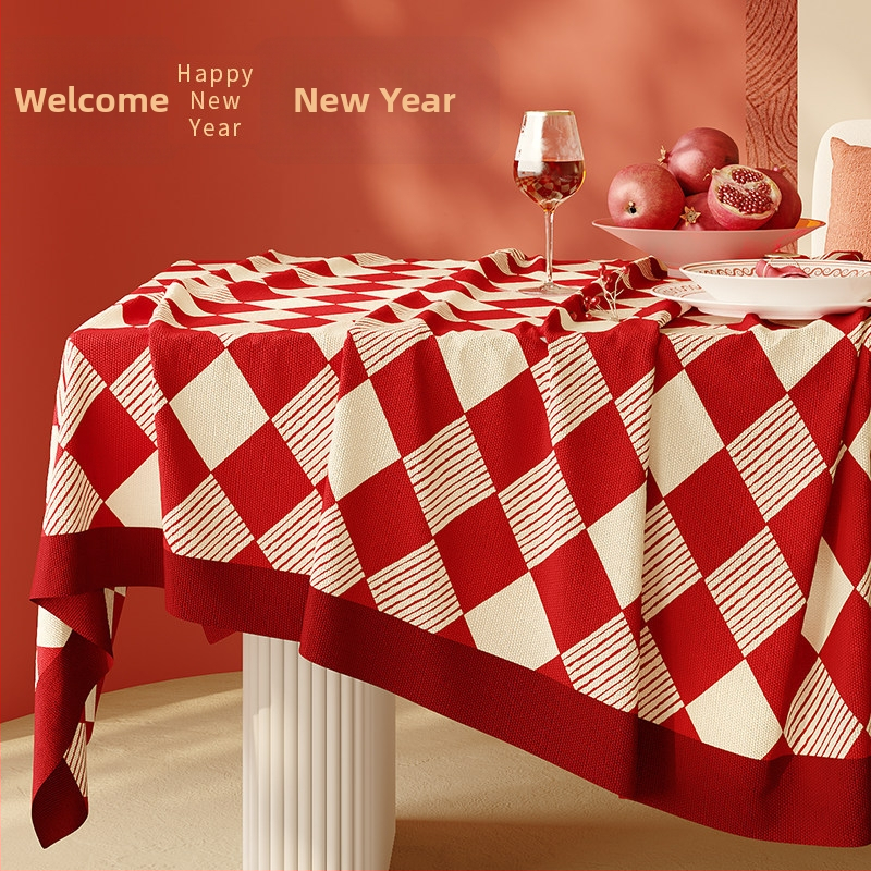 Stolnjak od pamuk-lan mješavine, karirani uzorak, nepravilan oblik, otporan na bore, lako se čisti