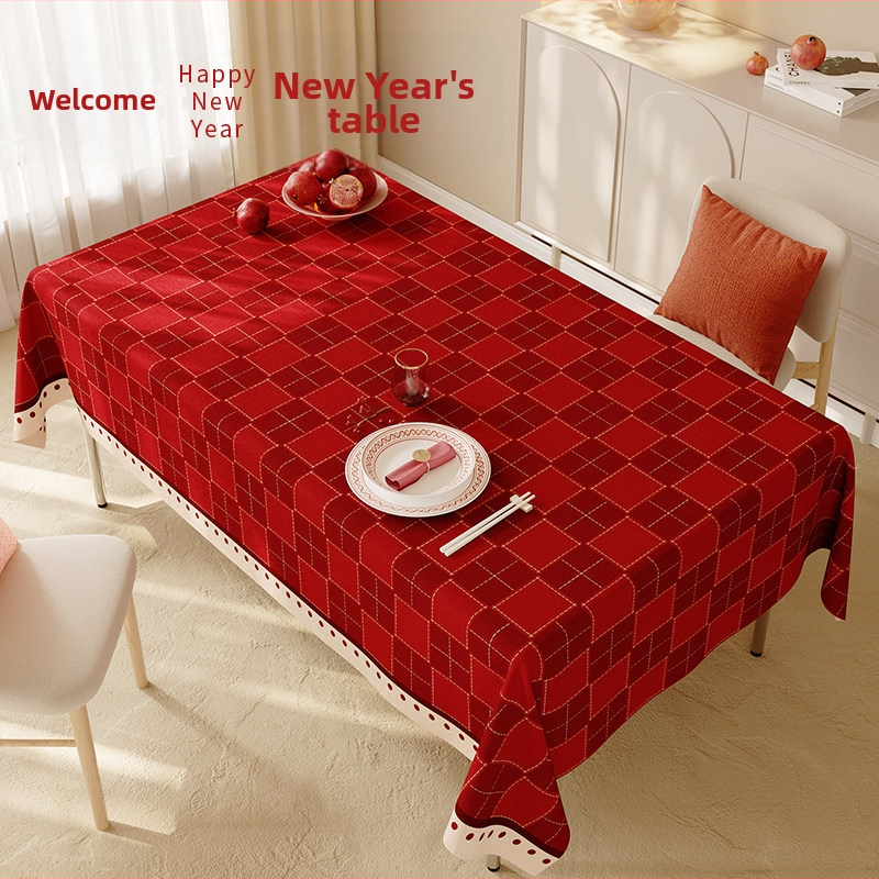 Stolnjak od pamuk-lan mješavine, karirani uzorak, nepravilan oblik, otporan na bore, lako se čisti