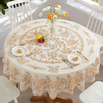 Nova kružna PVC stolnjaka, nordičkog stila s motivom biljaka, vodootporna, otporna na prašinu i toplinu