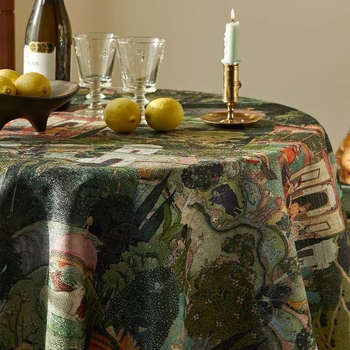 Față de masă din flanelă cu model floral, formă dreptunghiulară, stil retro