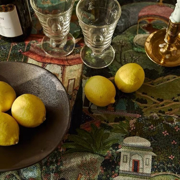 Față de masă din flanelă cu model floral, formă dreptunghiulară, stil retro